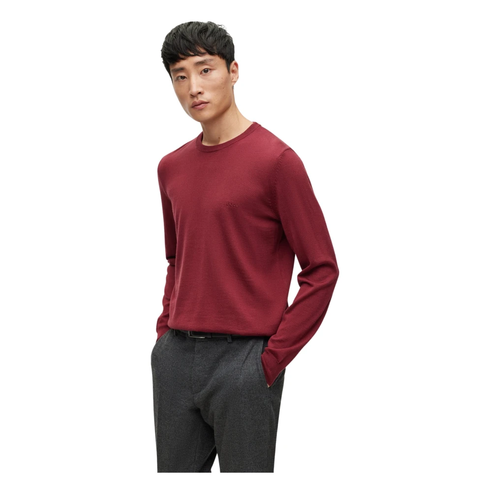 Hugo Boss Broderad Logotyp Crew Neck Tröja Red, Herr