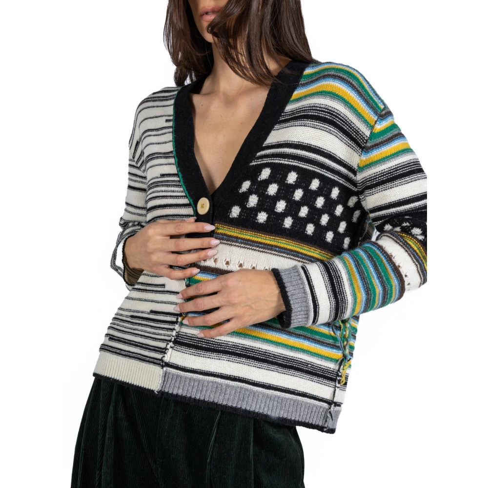 Phisique du Role Multicolor Jacquard Gebreide Trui met V-hals Multicolor Dames