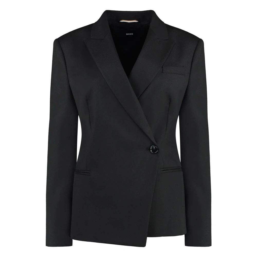 Hugo Boss Zwarte Asymmetrische Double-Breasted Damesjas Black Dames