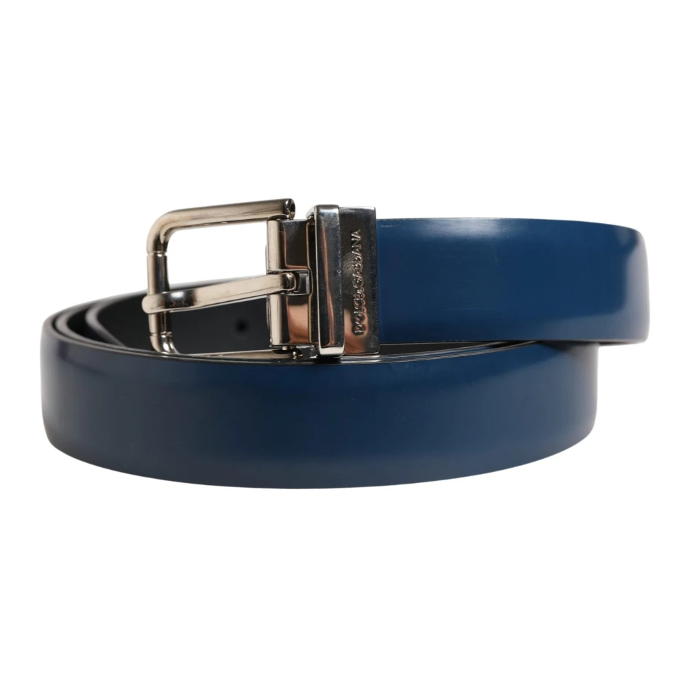 Dolce & Gabbana Men Blue Classic Leather Metal Buckle Belt - 100 cm / 40 Inches - Image 2