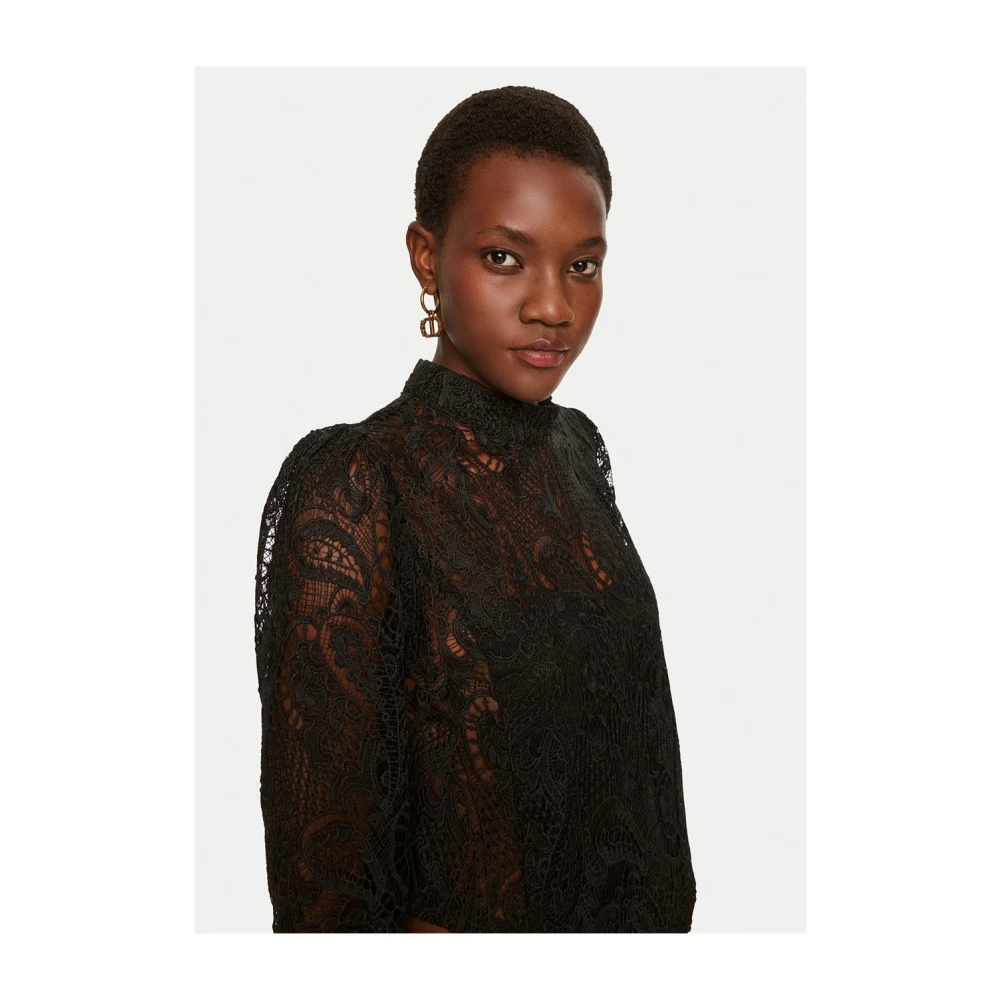 Twinset Zwarte Kant Crop Blouse Black Dames
