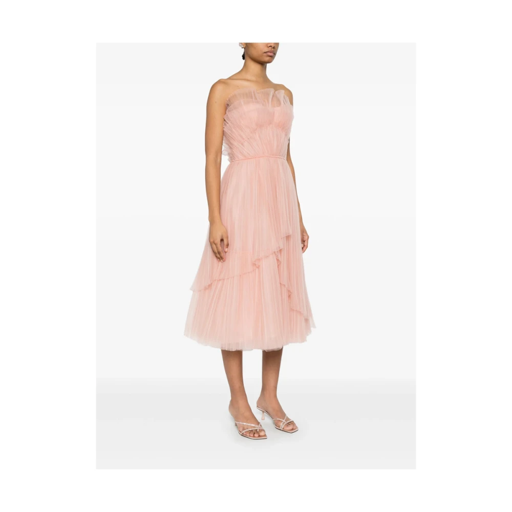 Costarellos Koraalroze Plissé Bustier Jurk Pink Dames