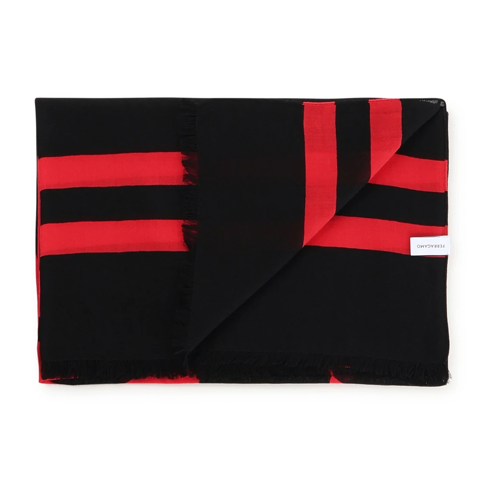 Salvatore Ferragamo Grafische wollen sjaal in zwart rood Black Heren