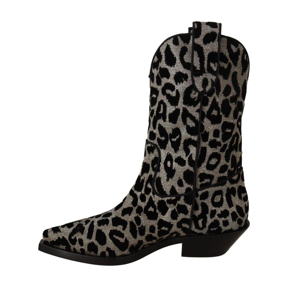 Dolce & Gabbana Elegant Leopard Print Mid Calf Boots - Female - Cowboy & Biker Boots - Black - 4 Uk - Shoes - Image 3
