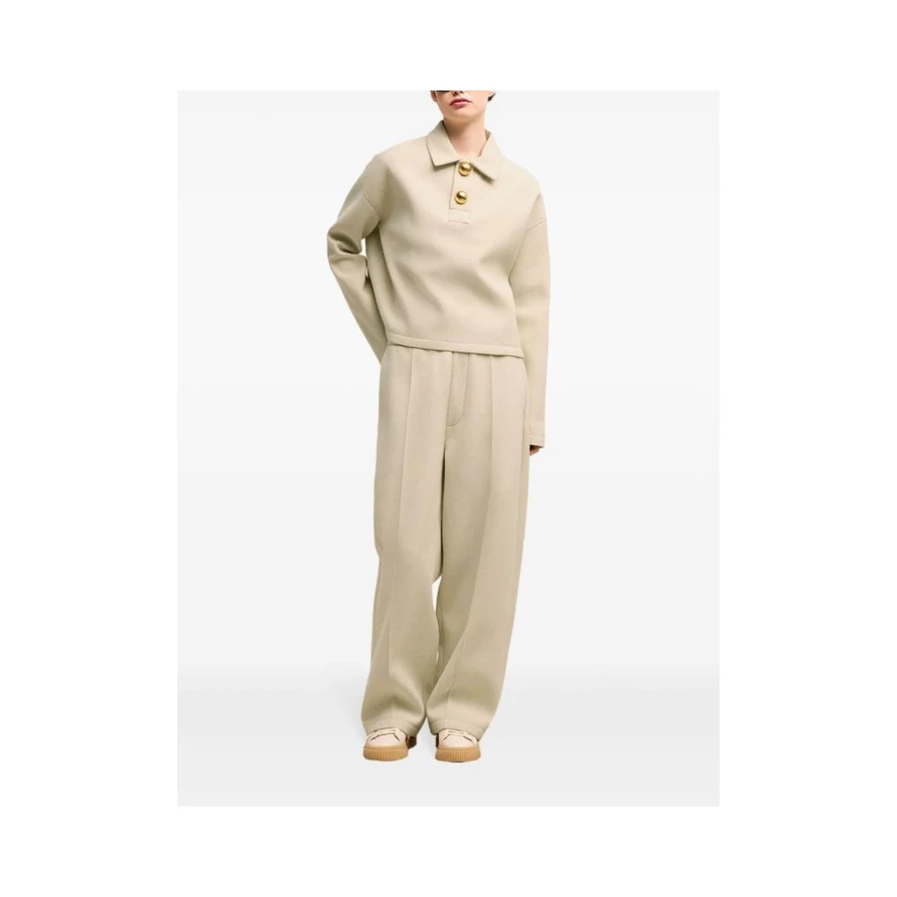 Ami Paris Korte Beige Polo Shirt met Gouden Knopen Beige Dames