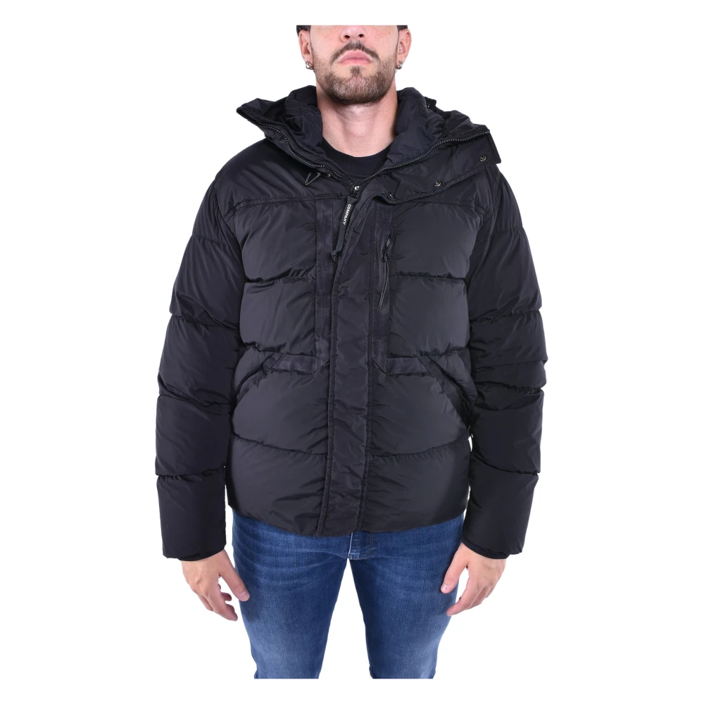 C.p. Company Men's Black Nycra Medium Down Jacket With Hood