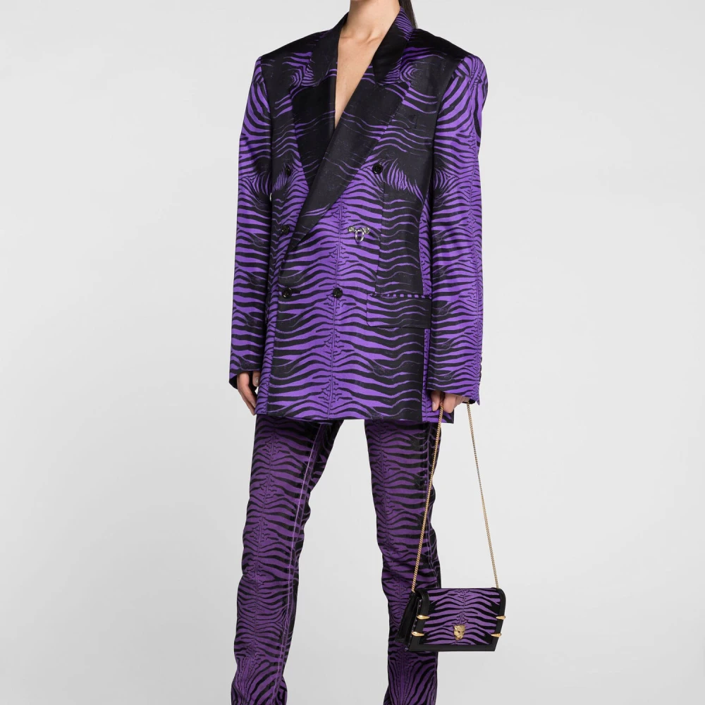 Roberto Cavalli Zebra Slim-Fit Jeans Hoge Taille Purple Dames