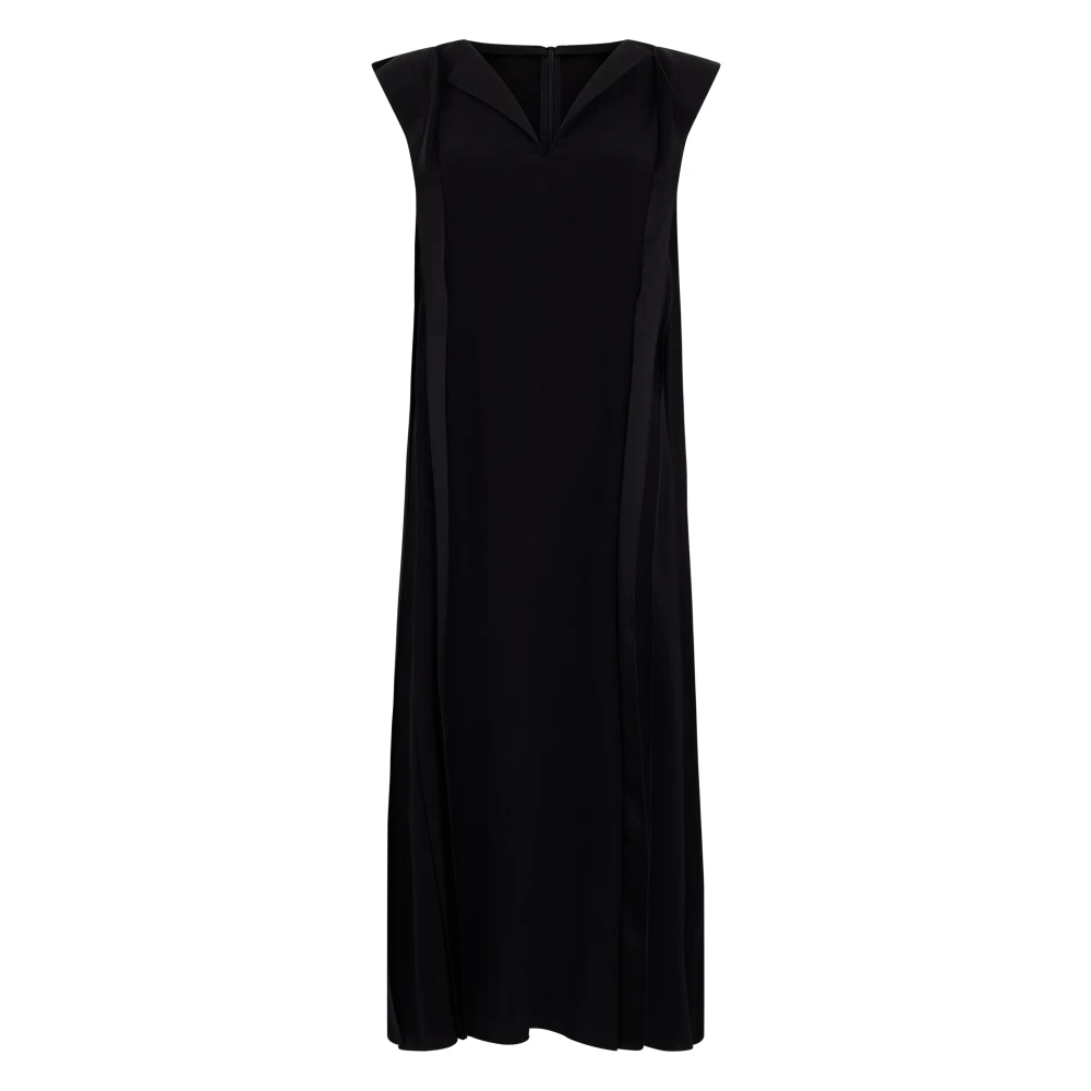 Max Mara Vrouw Zwart Kleedjes Dames, S, Polyester, Lange Jurk Met V-Hals