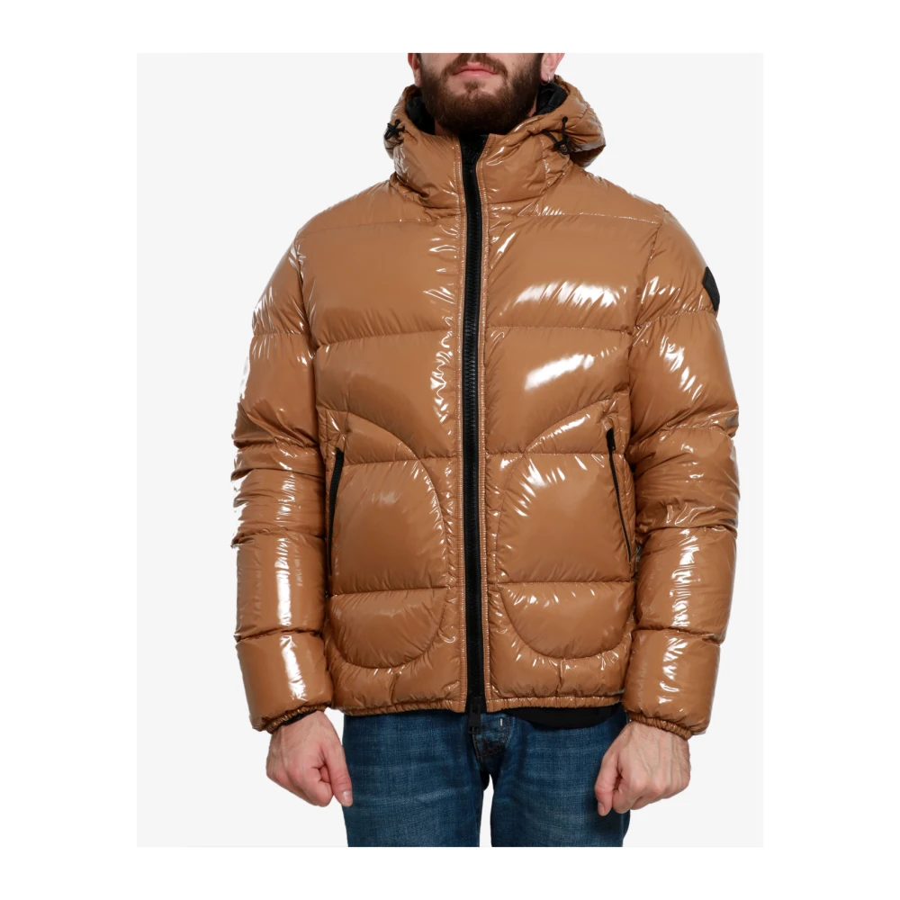 Herno Glanzende Waterdichte Gewatteerde Jas met Capuchon Brown Heren