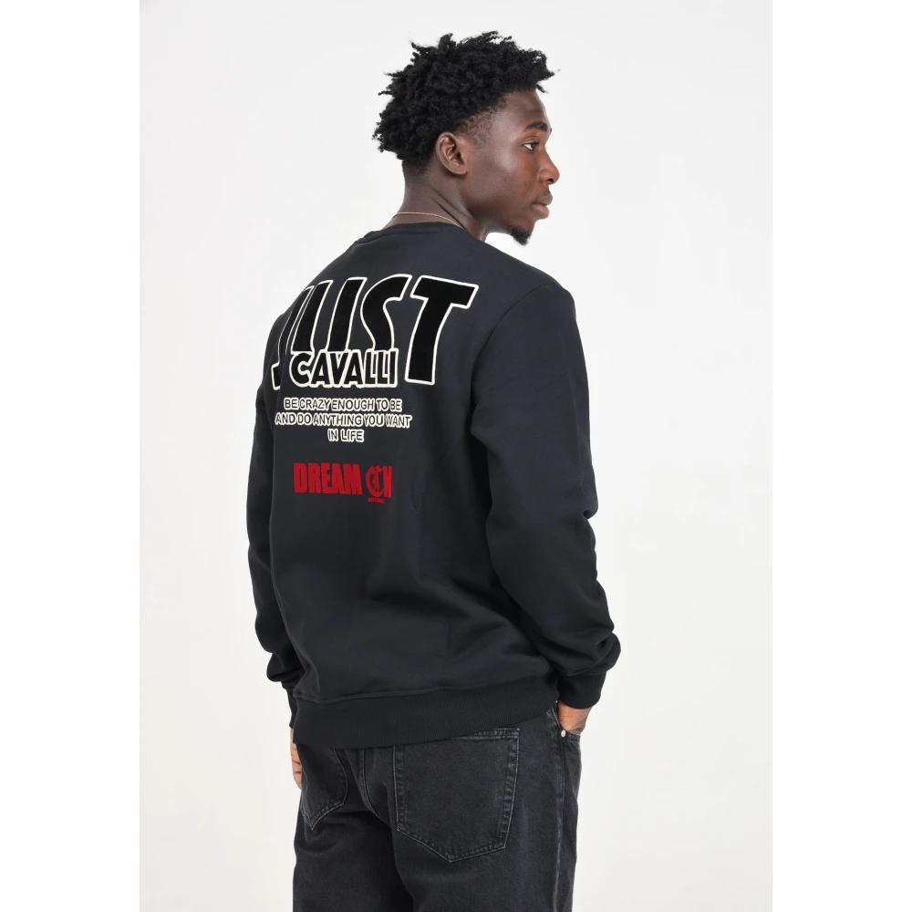 Just Cavalli Zwart Crew Neck Sweatshirt Velvet Logo Black Heren