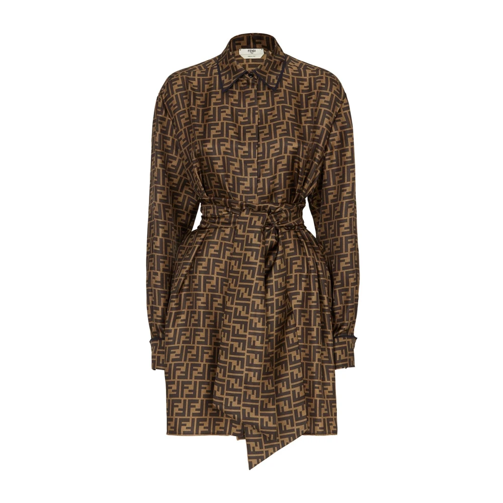 Fendi Vrouw Bruin Signature Ff-Patroon Print Jurk