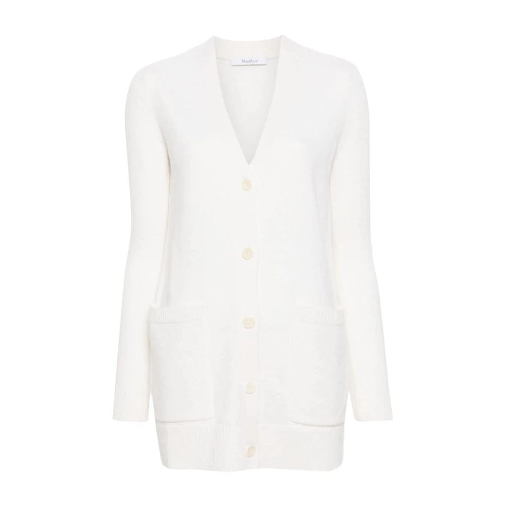 Max Mara Women's White Cream Wool-Cashmere Jumper V-Neck - Cardigans - M - Knitwear