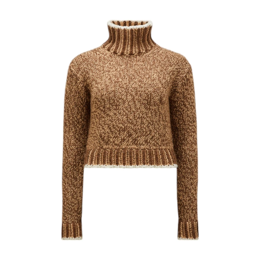 Moncler Gestreepte wollen blend polokraag trui Brown Dames