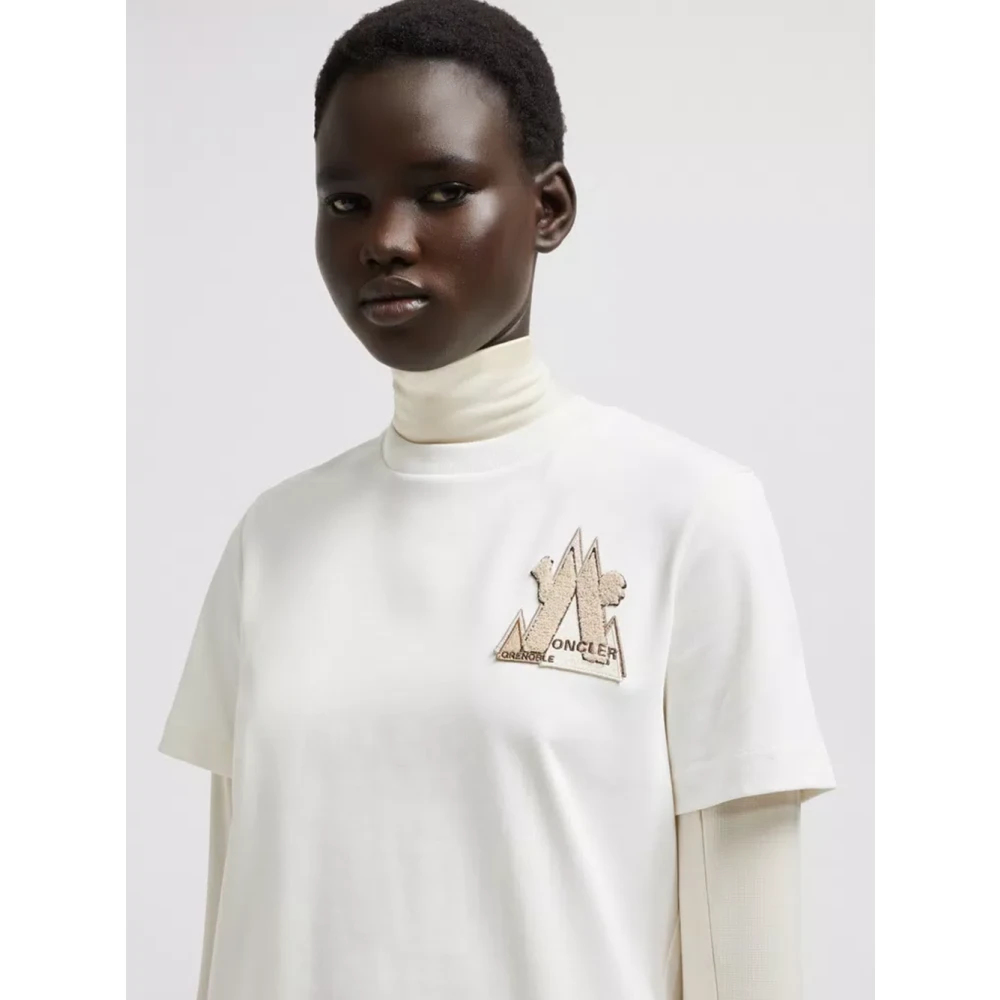 Moncler Wit Logo Patch Crew Neck T-shirt White Dames