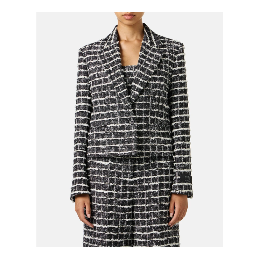 Iceberg Zwart-wit geruite korte jas enkelrij Black Dames