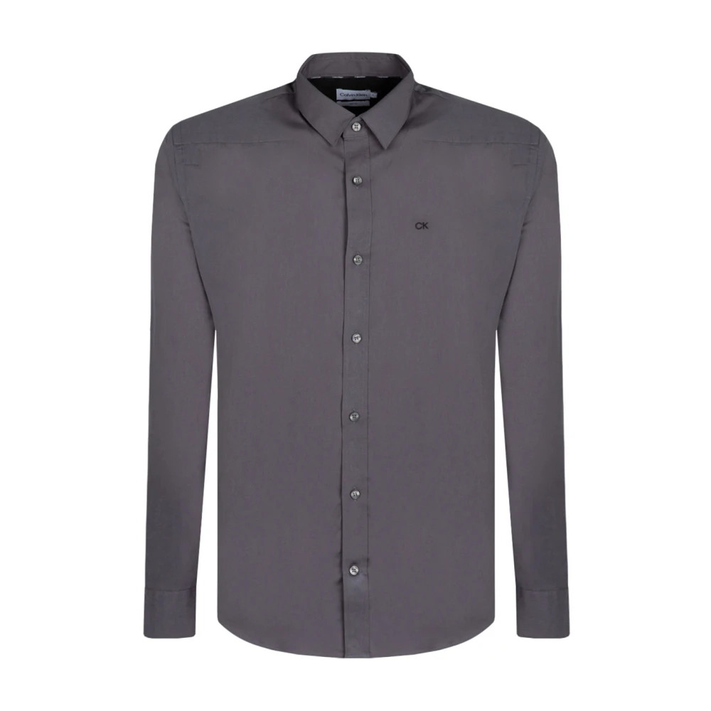 Calvin Klein Men's Purple Casual Shirts,, Monogram Embroidered Poplin Shirt Extra Small