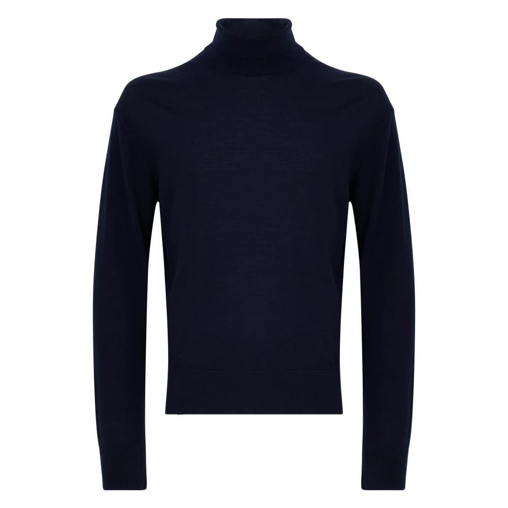 Laneus Blauwe Trui Hoge Hals Wol Kasjmier Blue Heren