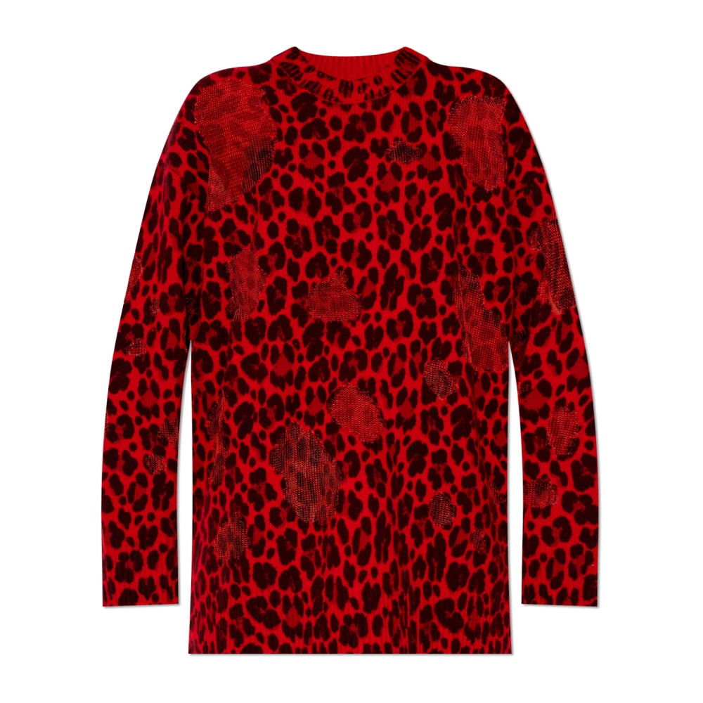 Versace Leopard Print Sweater Red Dames