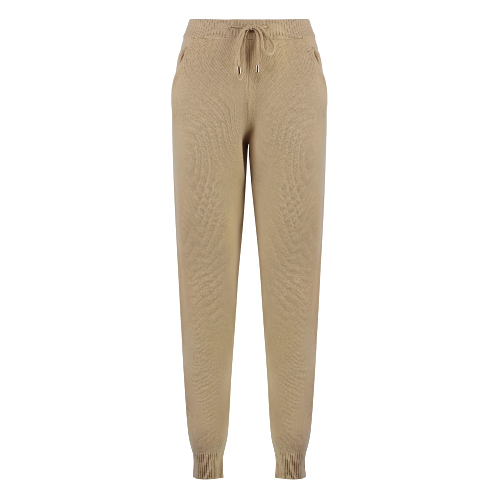 Malo Cashmere Stickade Track-Pants med Ribbkant Beige, Dam