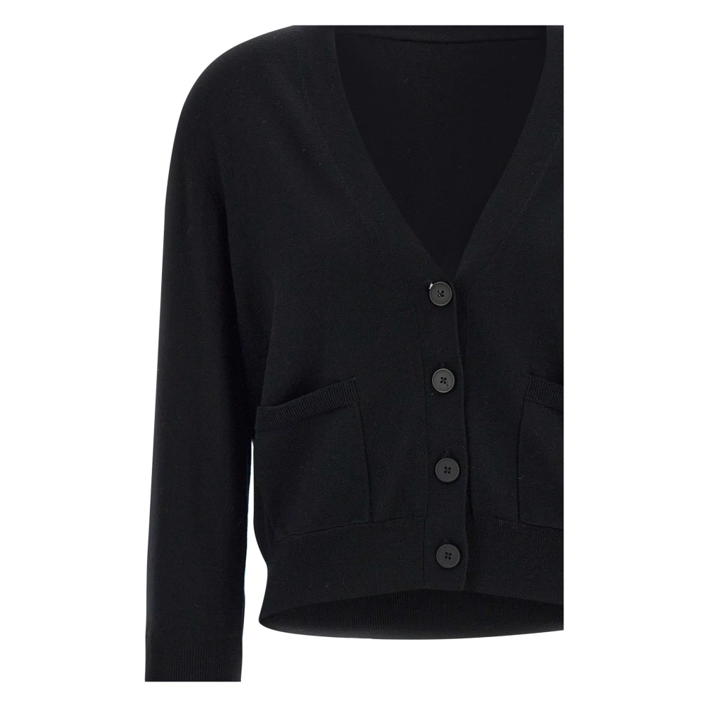 Kaos Zwarte V-hals Vest met Helder Decor Black Dames