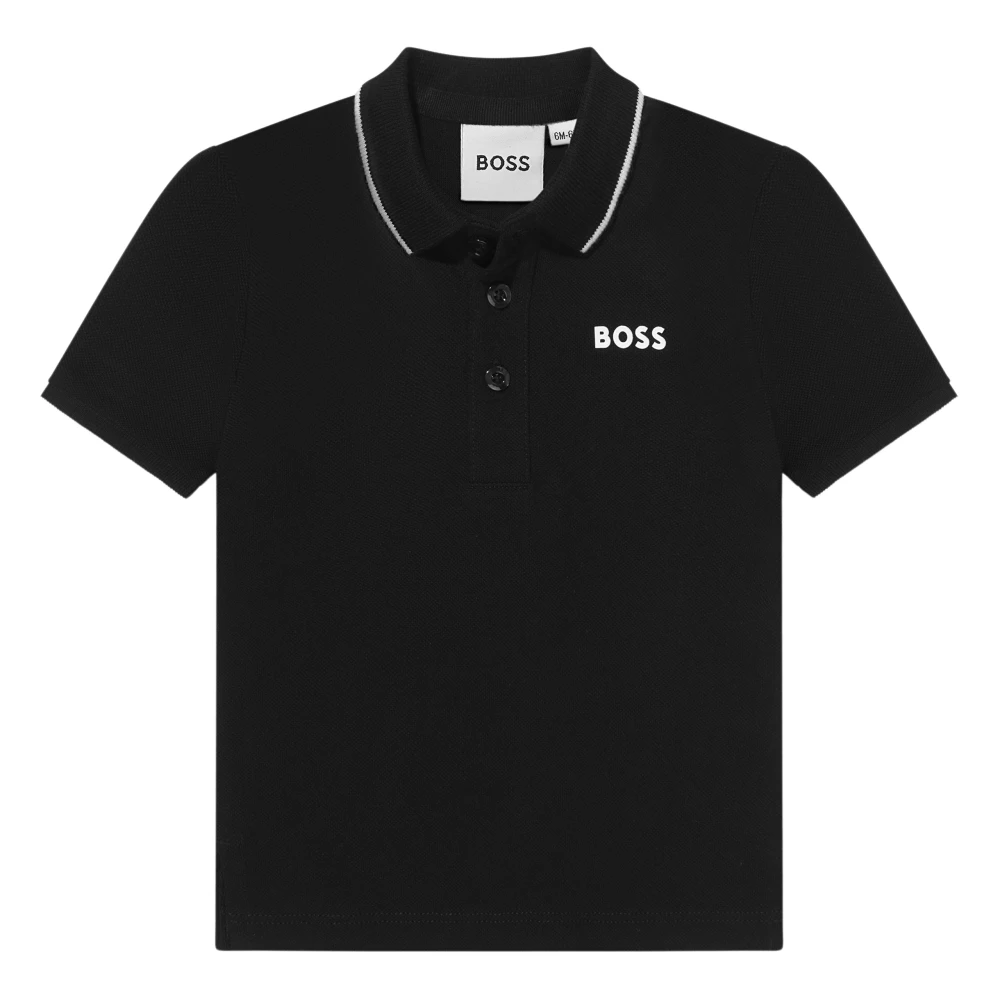 Hugo Boys Black Logo Polo Shirt For
