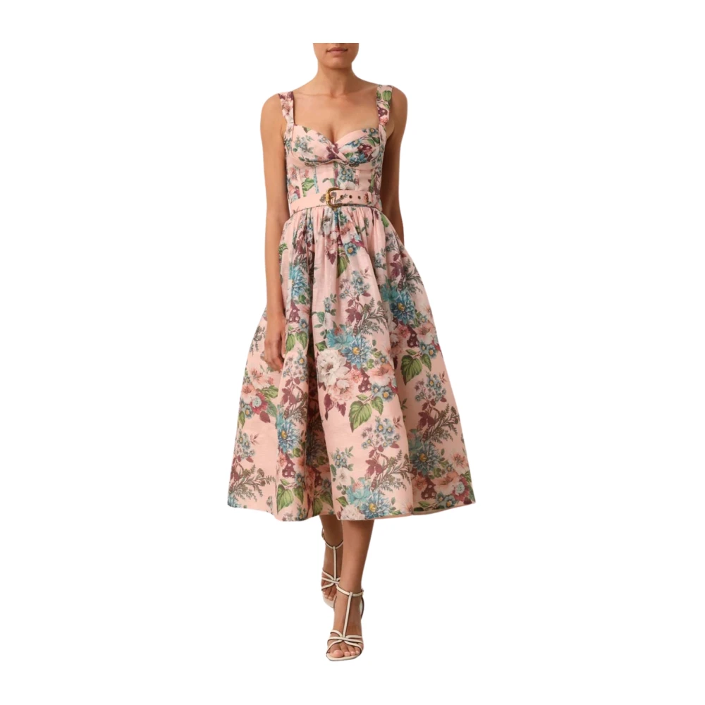 Zimmermann Roze Midi Jurk met Strikbandjes Multicolor Dames