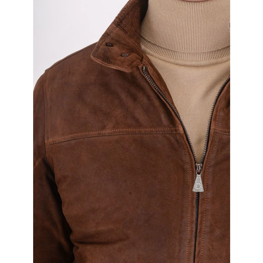 Roy Roger's Suede Brando Jas met Trechter Kraag Brown Heren