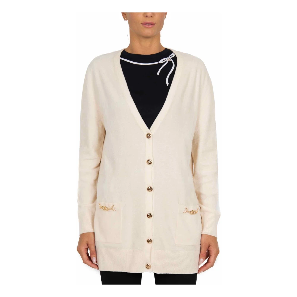 Elisabetta Franchi Lang Chenille Vest met Gouden Klem Beige Dames
