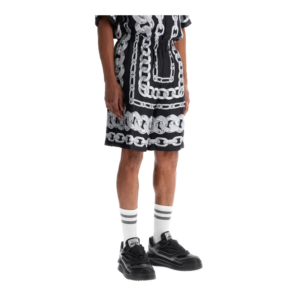 Versace Zijden Medusa Chains Bermuda Shorts Black Heren