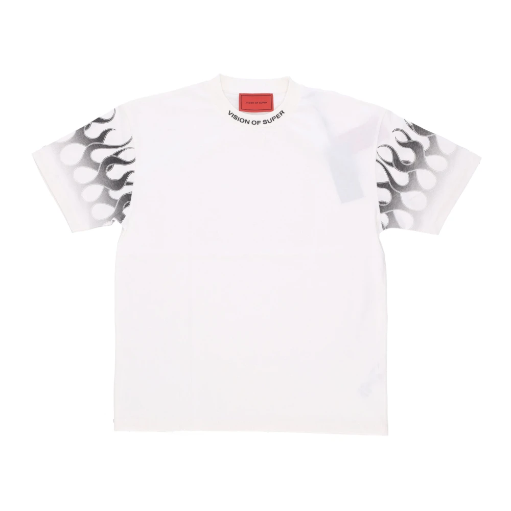Vision Of Super Men's White T-Shirts, Xl, Flames Logo Tee Off /Black