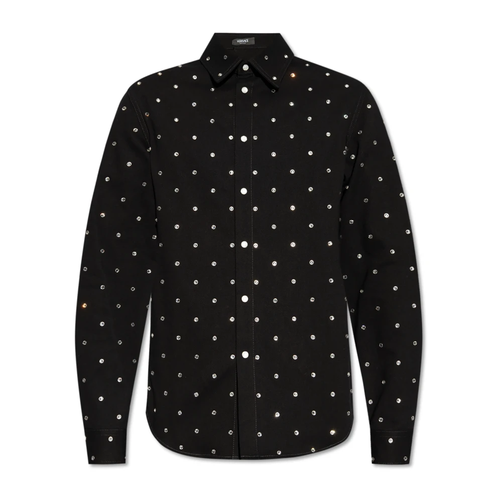 Versace Denim shirt met glinsterende kristallen Black Heren