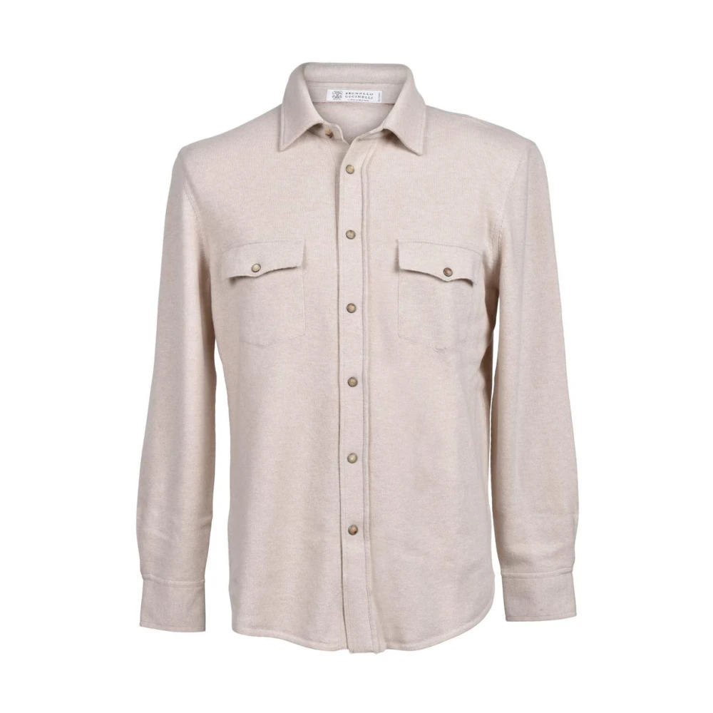 Brunello Cucinelli Men's Beige Light Jackets, M, Wool Dress Shirt