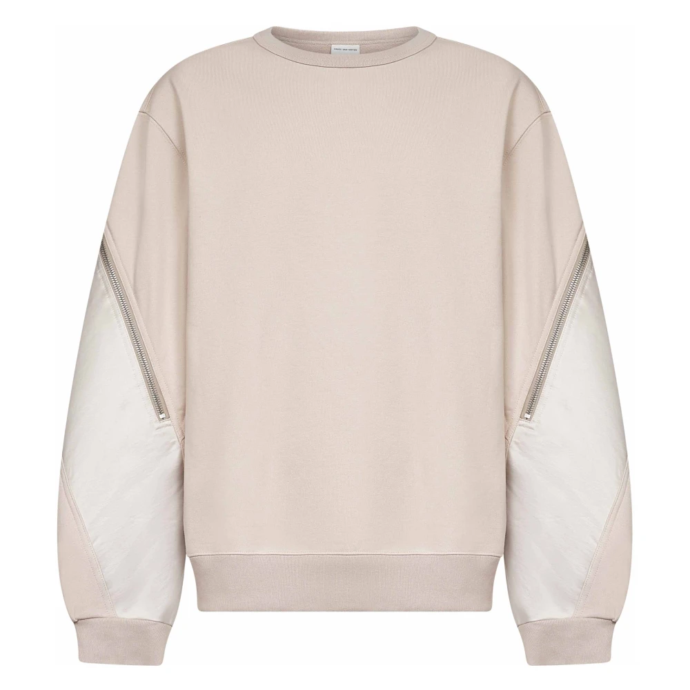 Dries Van Noten Men's Beige Pink Ribbed Jumper With Nylon Panels - Sweatshirts - L - Sweatshirts & Hoodies