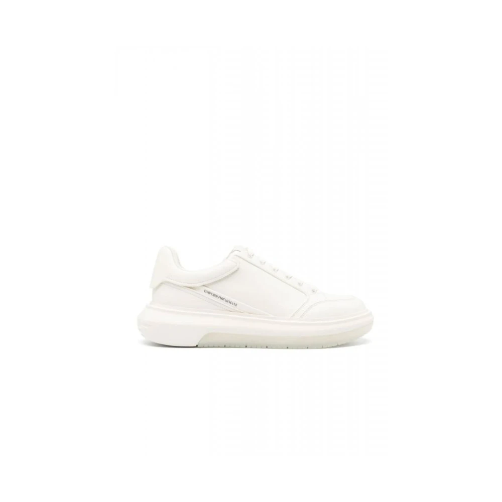 Emporio Armani Men's White Leather Trainers With Side Logo