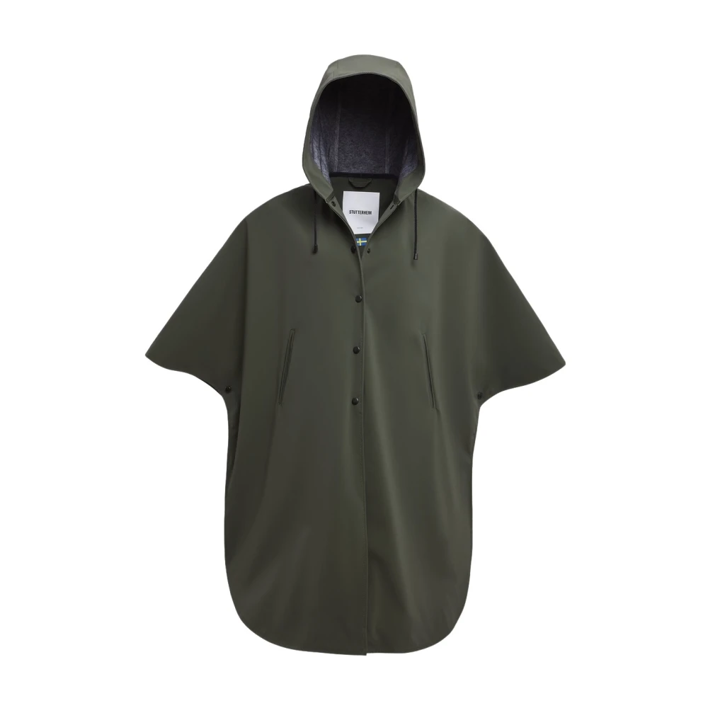 Stutterheim Matte Poncho met Logo Print Green Dames