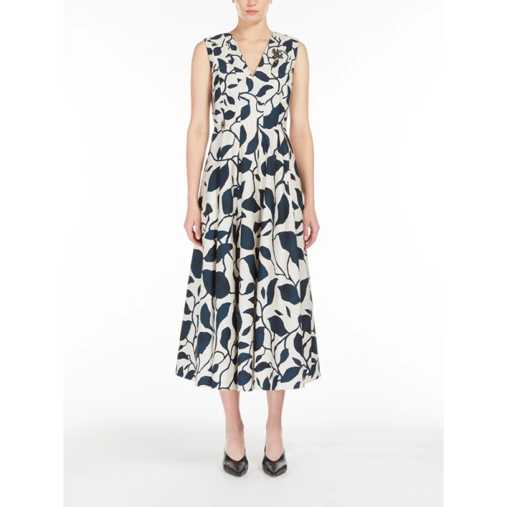 Max Mara Grafische Print Katoenen Midi Jurk White Dames