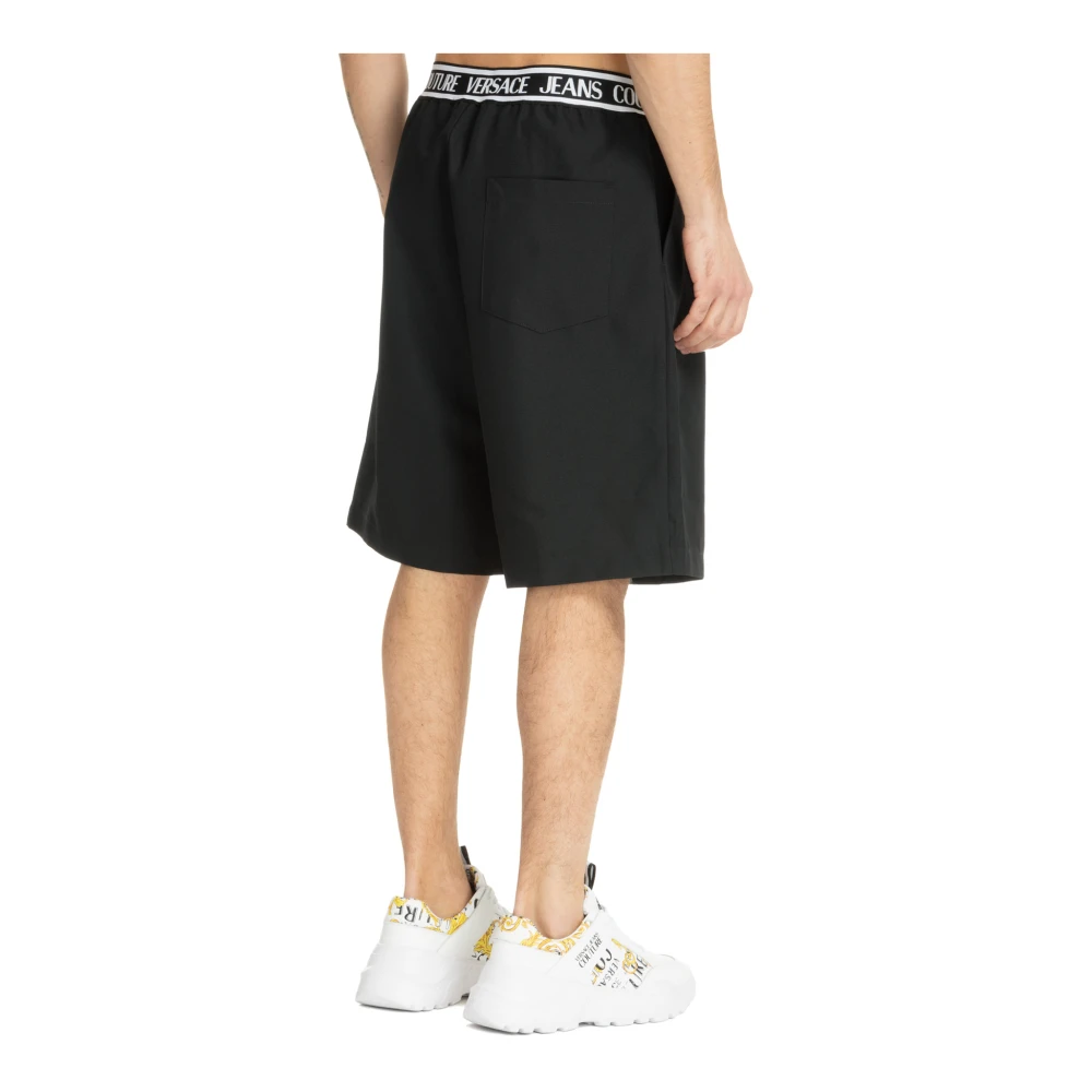 Versace Jeans Couture Bermuda Shorts in effen kleur met elastische tailleband en logozak Black Heren