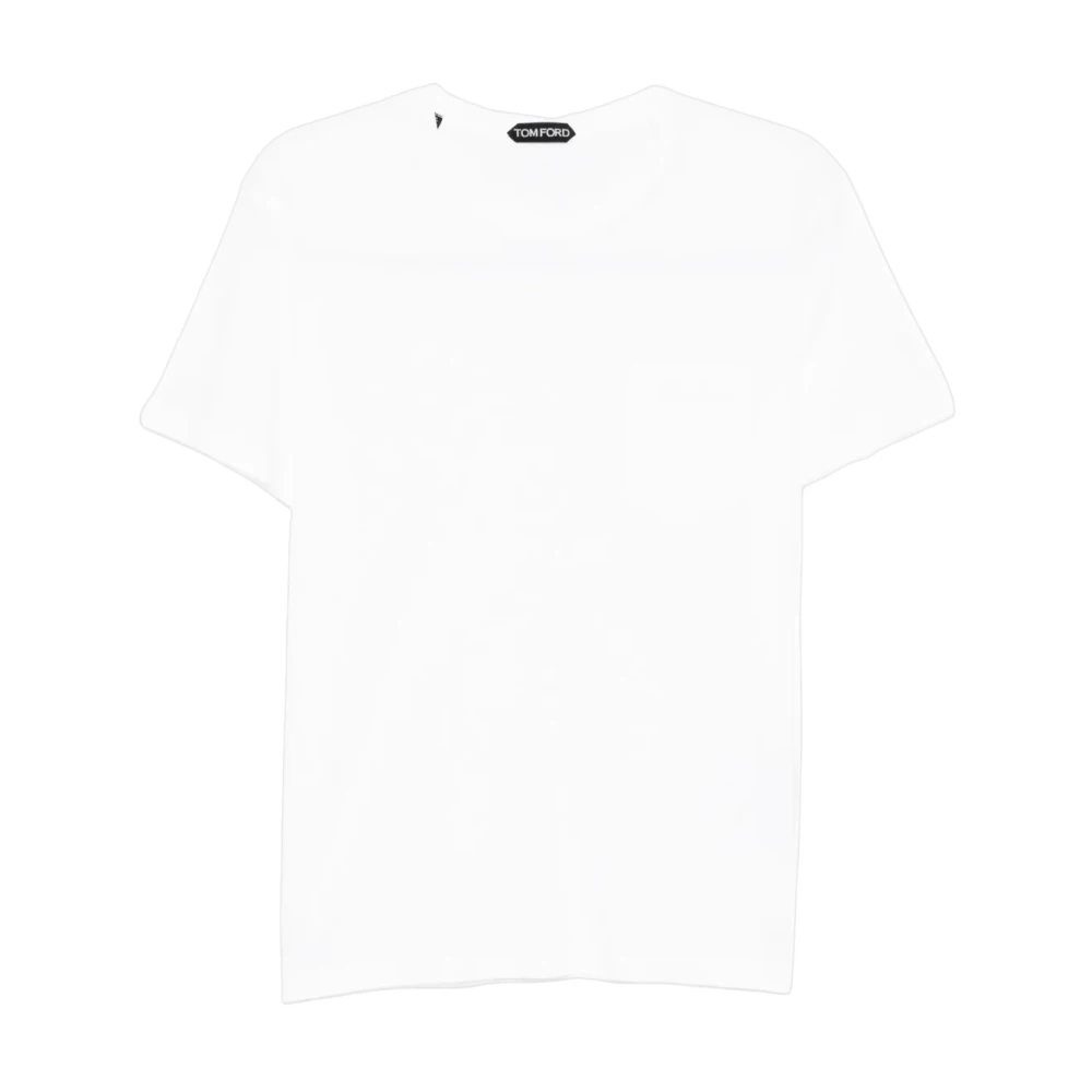 Tom Ford Mannelijk Wit Tops Heren, M, Katoen, Lichtgewicht Katoenmix T-Shirt Met Ronde Hals