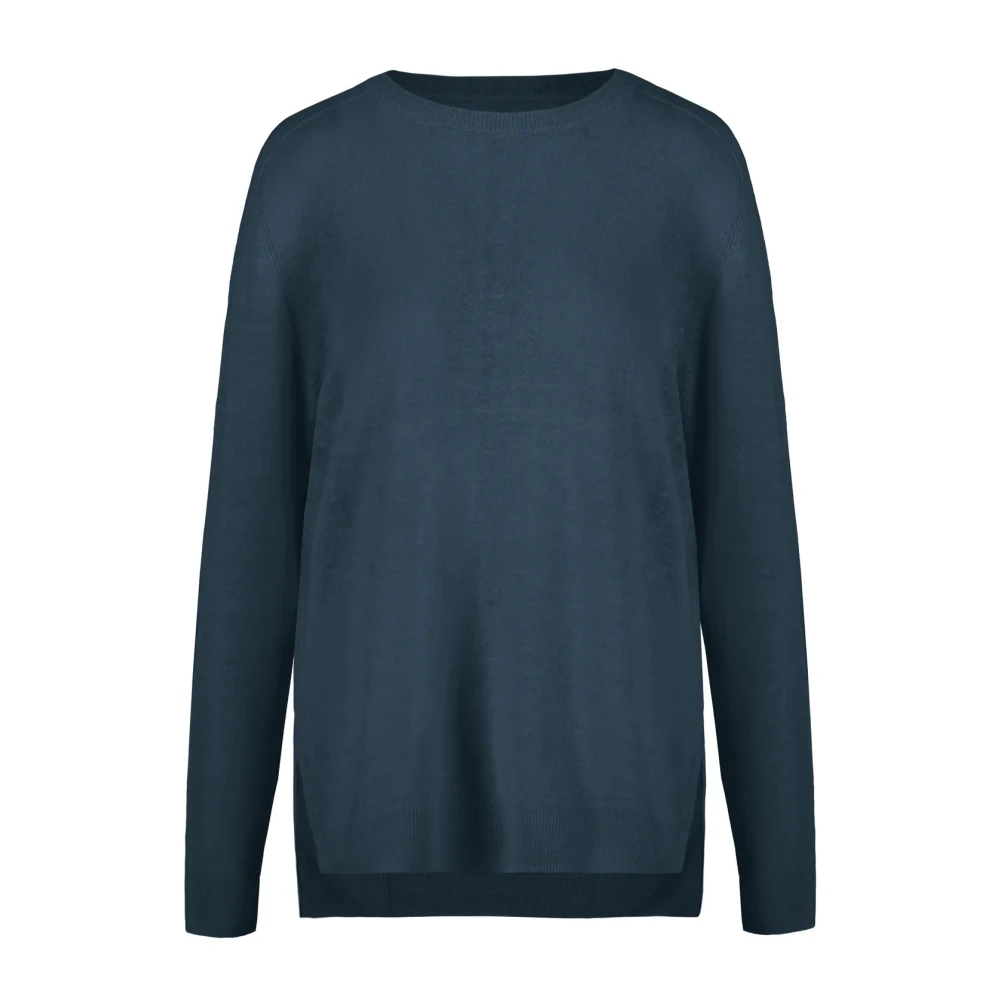 Bomboogie Women's Blue Mw8589tn06 Linen Jumper - Round-Neck Knitwear - Xl - Knitwear