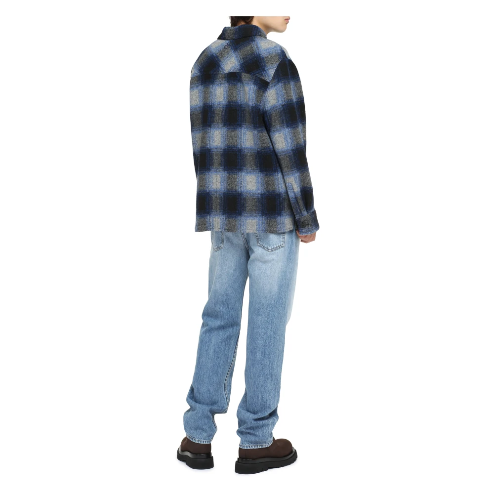 Isabel marant Geruite Overshirt met Geknoopte Zakken Blue Heren