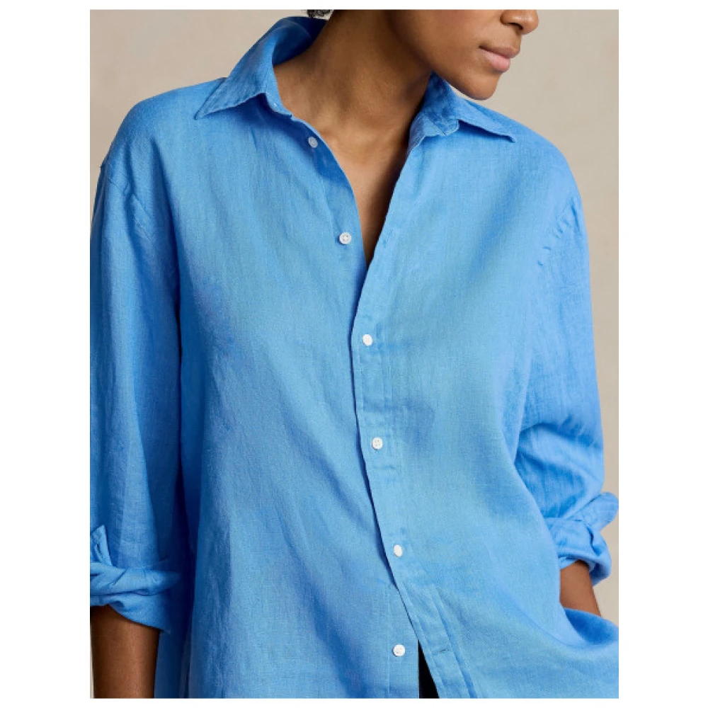 Polo Ralph Lauren Oversized Linnen Overhemd Blue Dames