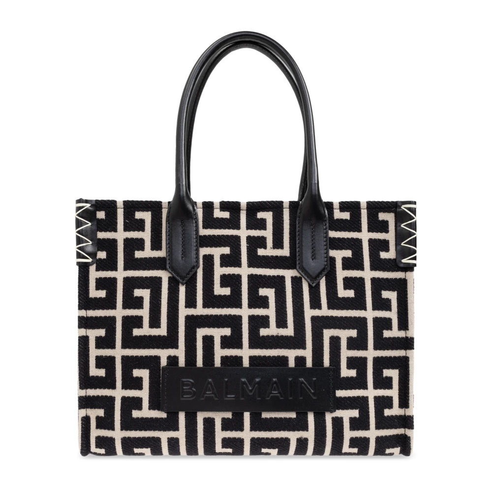 Balmain Totes & shoppers B-Army 36 Shopper Bag Cotton Ivory Black in zwart