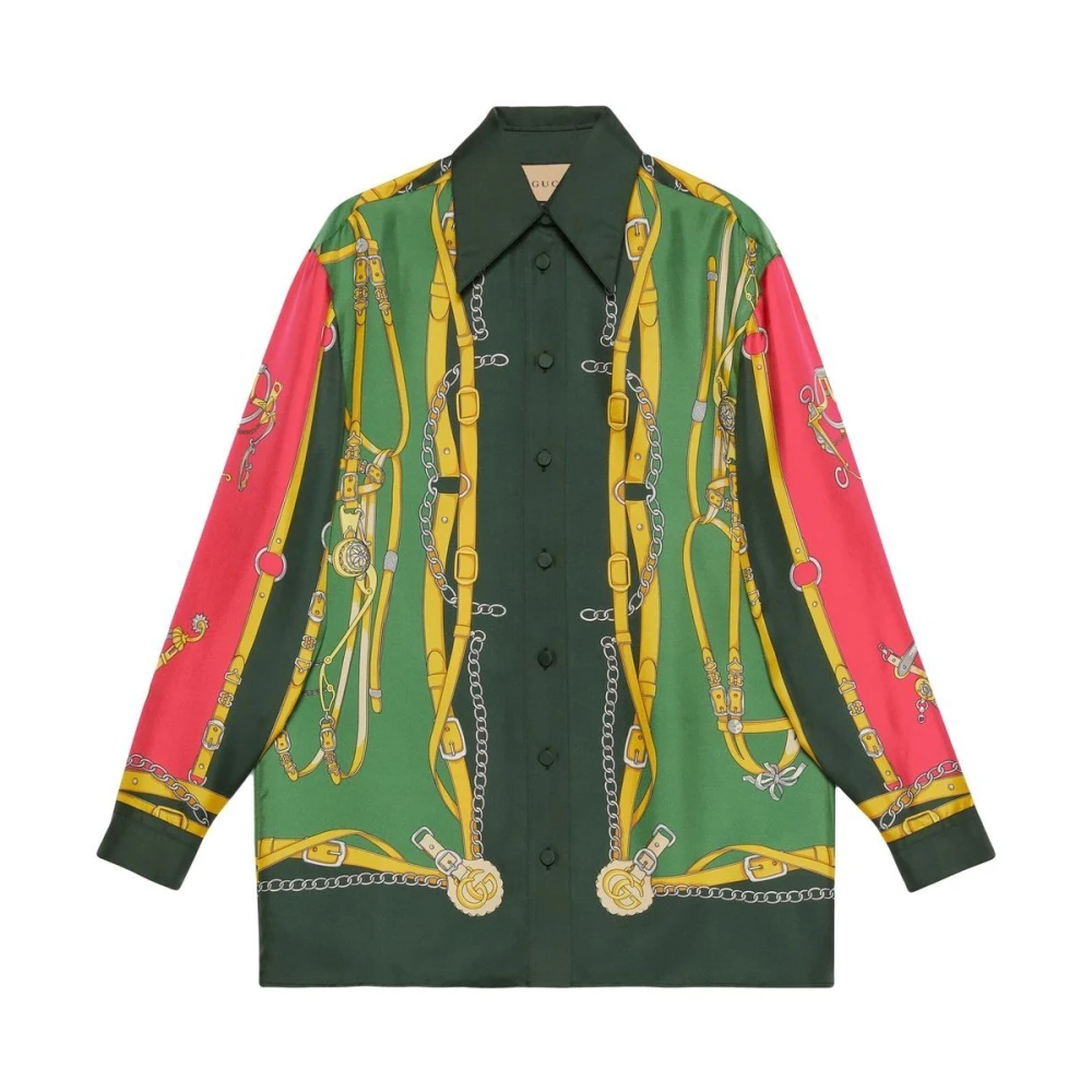 Gucci Groene Zijden Shirt met Harnasprint Green Dames