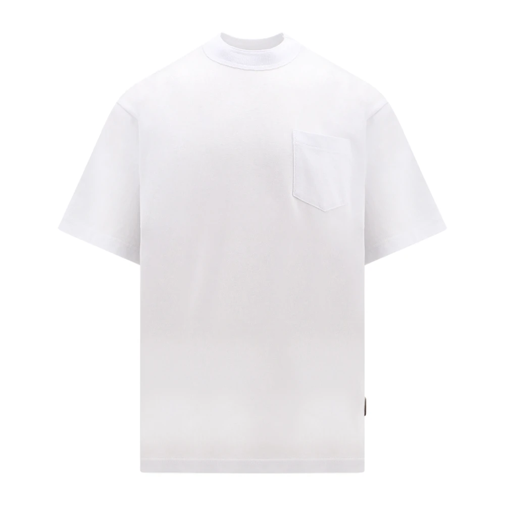 Hvit Crew-neck T-skjorte med Brystlomme