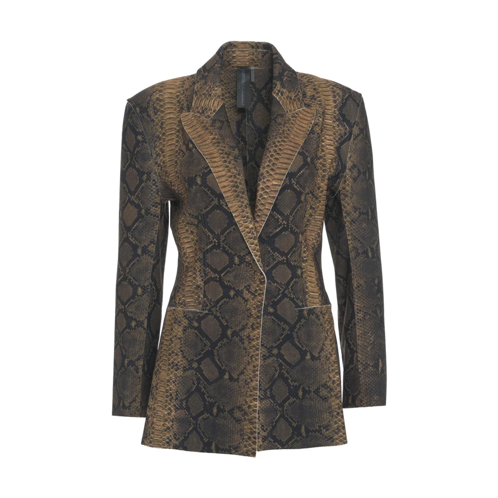 Norma Kamali Gele Slangenpatroon Blazer Brown Dames