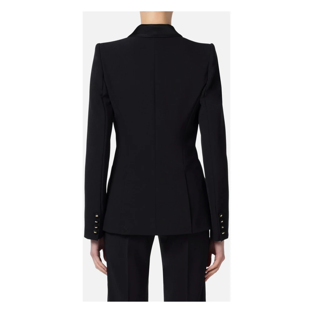Elisabetta Franchi Zwarte smokingjasje met satijnen revers Black Dames