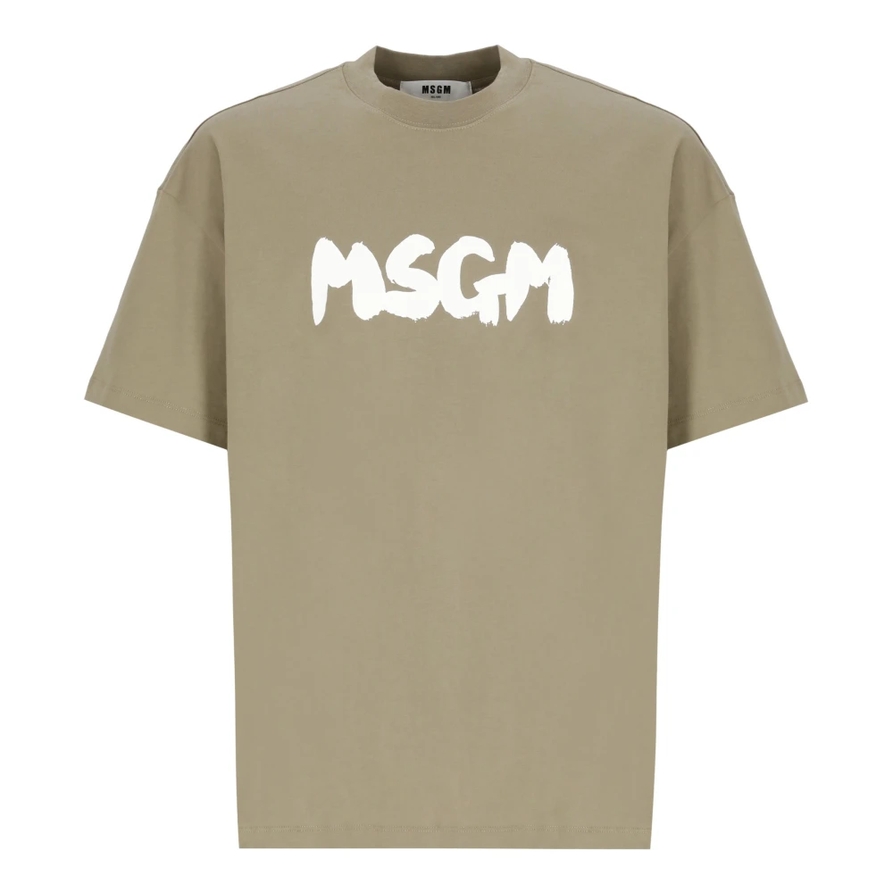Msgm Groen Katoenen T-shirt met Contrasterende Print Green Heren