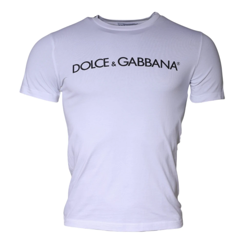 Dolce & Gabbana Men's White Logo Print Crew Neck T-Shirt