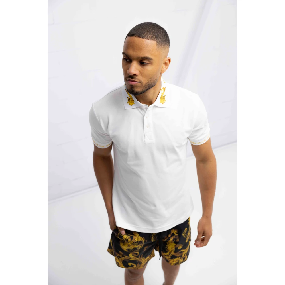 Versace Jeans Couture Gouden en witte heren polo shirt White Heren