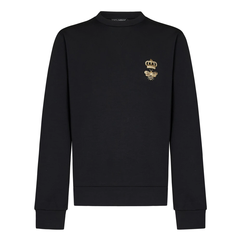 Dolce & Gabbana Kroon Bij Geborduurde Katoenen Sweatshirt Black Heren